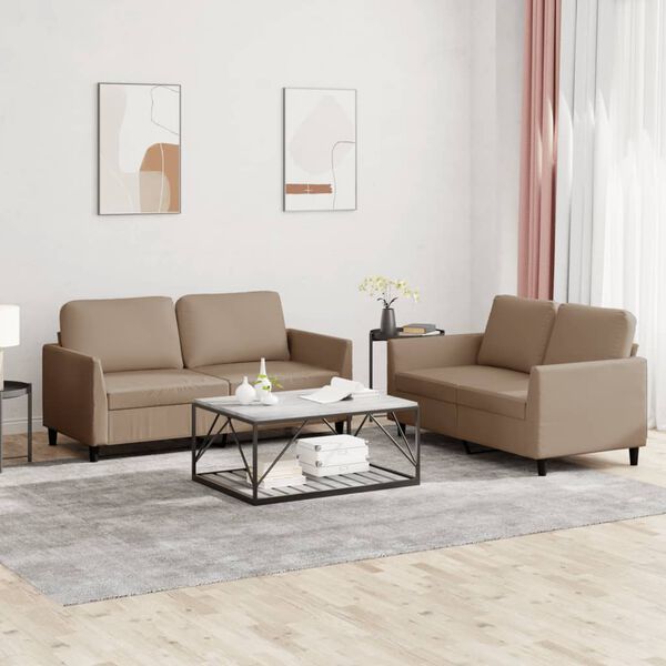 vidaXL 2 Piece Sofa Set with Cushions Cappuccino Faux Leather
