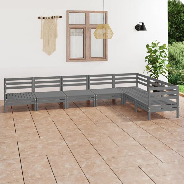 vidaXL 7 Piece Garden Lounge Set Solid Wood Pine Grey