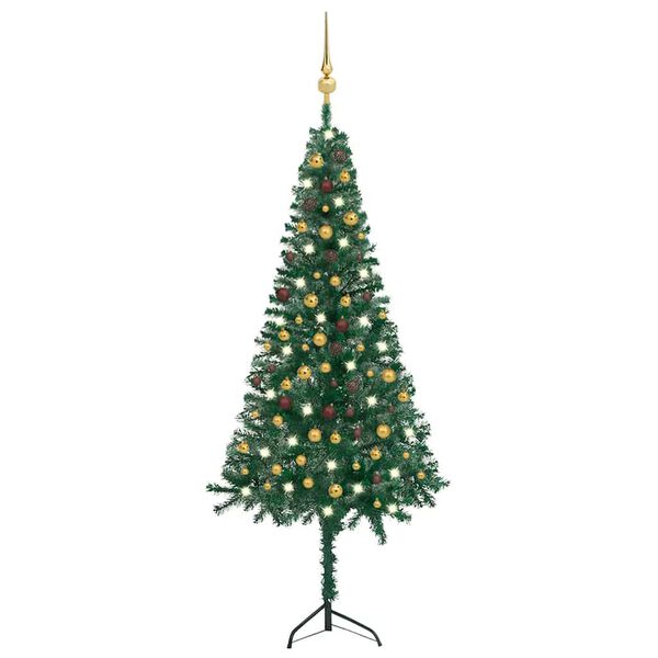vidaXL Corner Artificial Christmas Tree LEDs&Ball Set Green 240 cm PVC