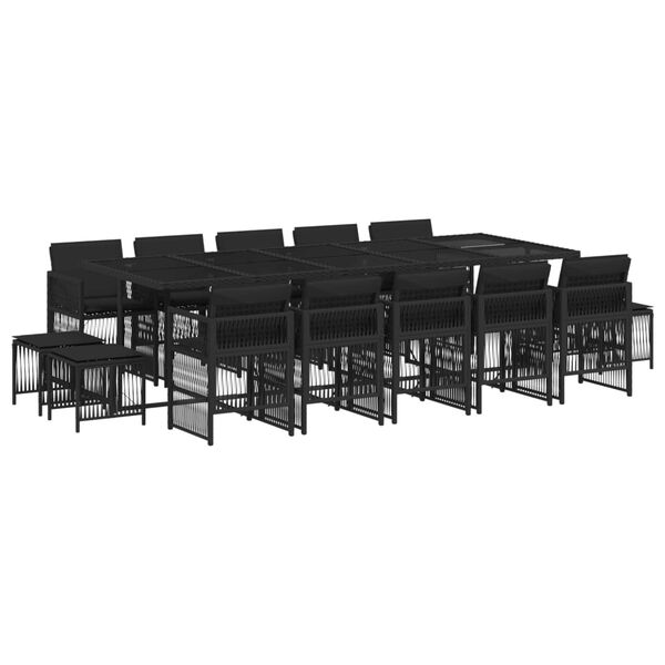 vidaXL 15 Piece Garden Dining Set with Cushions Black Poly Rattan