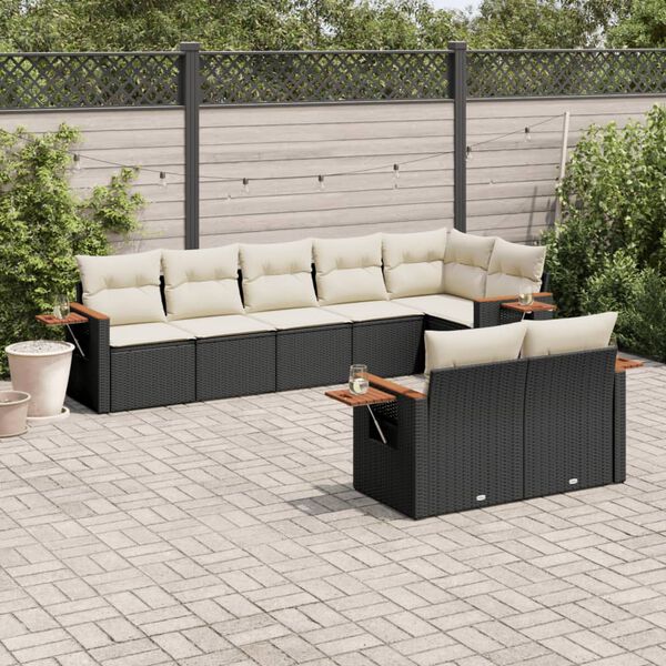 vidaXL 8 Piece Garden Sofa Set with Cushions Black Poly Rattan