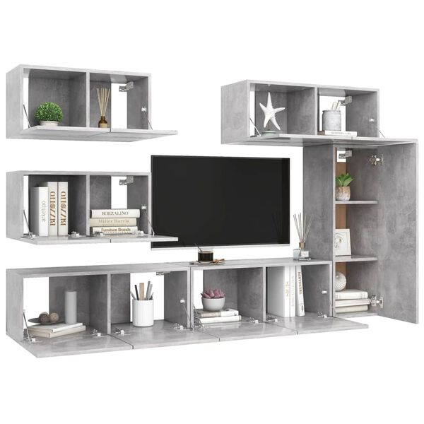 vidaXL 6 Piece TV Cabinet Set Concrete Grey Engineered Wood