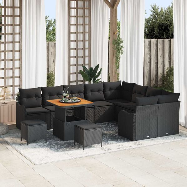 vidaXL Garden Sofa Set with Cushion with Storage 12 pcs Black