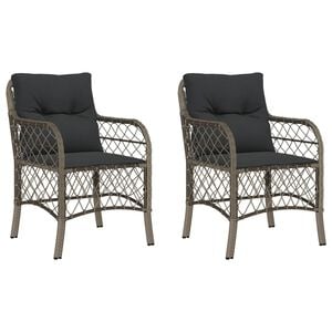 vidaXL Garden Chairs with Cushions 2 pcs Grey Poly Rattan