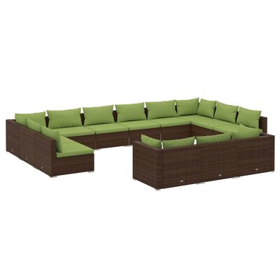 vidaXL 13 Piece Garden Lounge Set with Cushions Brown Poly Rattan