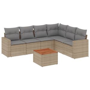 vidaXL 7 Piece Garden Sofa Set with Cushions Beige Poly Rattan