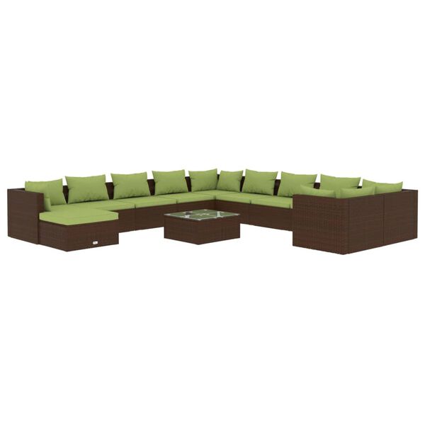 vidaXL 12 Piece Garden Lounge Set with Cushions Poly Rattan Brown