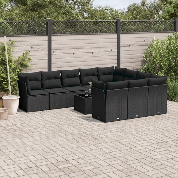 vidaXL 11 Piece Garden Sofa Set with Cushions Black Poly Rattan