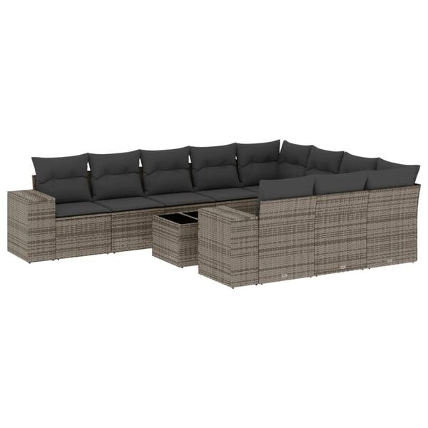 vidaXL 11 Piece Garden Sofa Set with Cushions Grey Poly Rattan