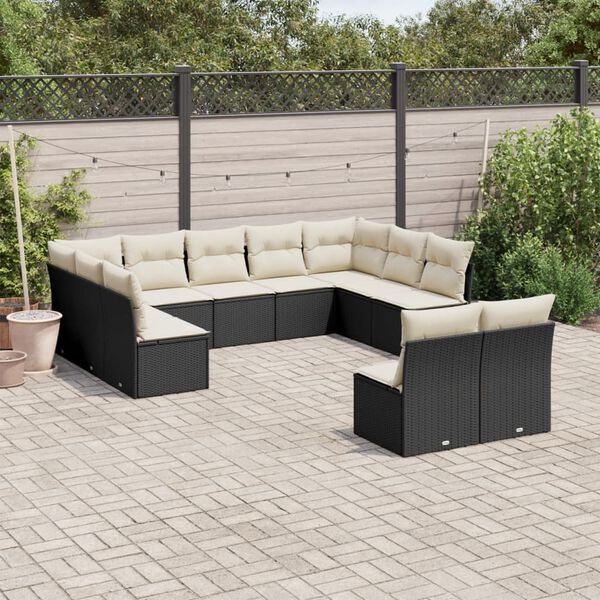 vidaXL 11 Piece Garden Sofa Set with Cushions Black Poly Rattan