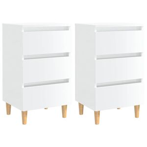 vidaXL Bed Cabinets & Wood Legs 2 pcs High Gloss White 40x35x69cm