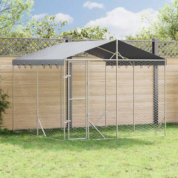 vidaXL Outdoor Dog Kennel with Roof Silver 3x3x2.5 m Galvanised Steel