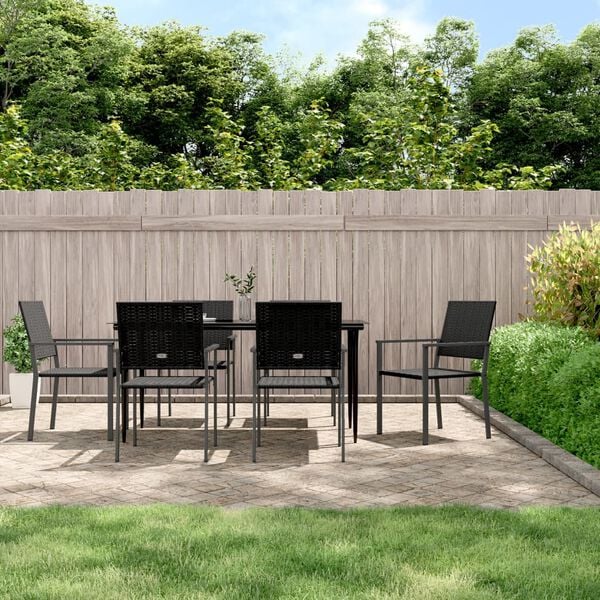 vidaXL 7 Piece Garden Dining Set Poly Rattan and Steel