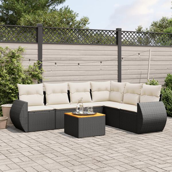 vidaXL 7 Piece Garden Sofa Set with Cushions Black Poly Rattan