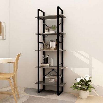 vidaXL 5-Tier Book Cabinet Grey 60x30x175 cm Pinewood