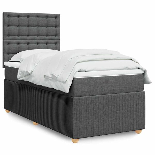 vidaXL Box Spring Bed with Mattress Dark Grey King Single Fabric