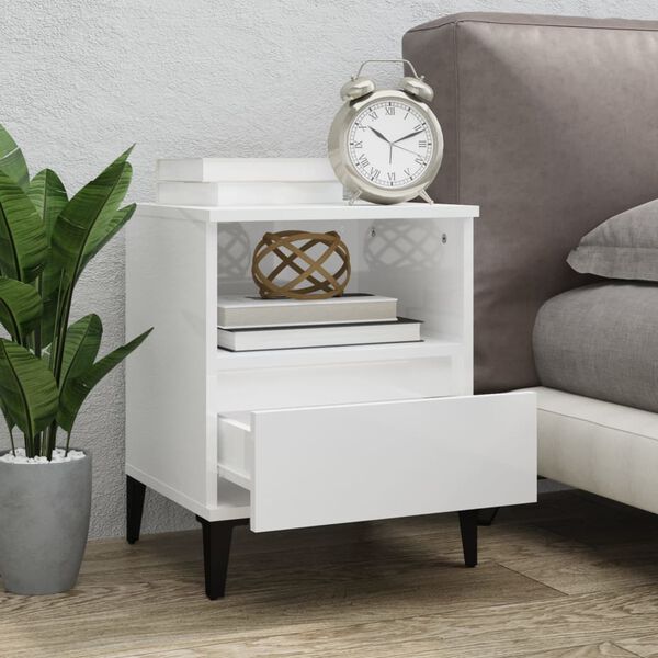 vidaXL Bedside Cabinets 2 pcs High Gloss White 40x35x50 cm
