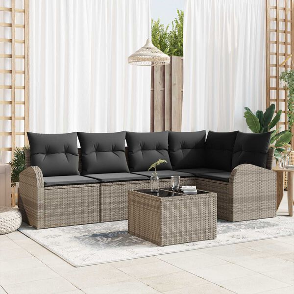 vidaXL Garden Sofa Set with Cushion 6 pcs Grey Poly rattan