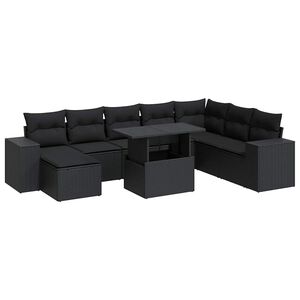 vidaXL 9 Piece Garden Sofa Set with Cushions Black Poly Rattan