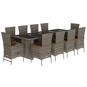 vidaXL 11 Piece Garden Dining Set with Cushions Grey Poly Rattan
