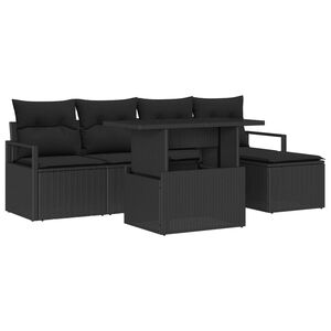 vidaXL Garden Sofa Set with Storage 6 pcs Black Poly rattan