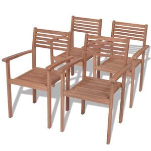 vidaXL Stackable Chair | Set of 4 | Warm teak | Smooth teak hardwood | Standard