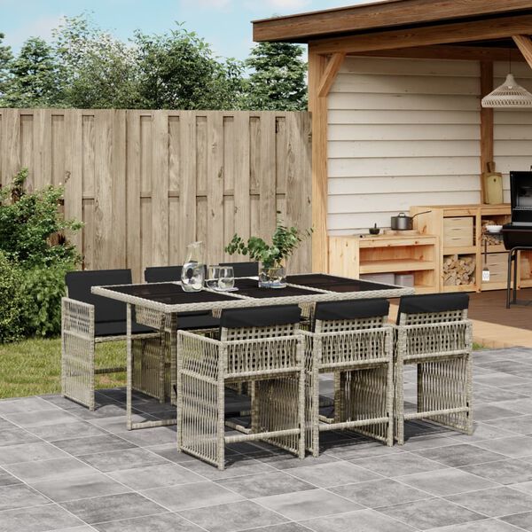vidaXL 7 Piece Garden Dining Set with Cushions Light Grey Poly Rattan
