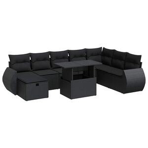 vidaXL 9 Piece Garden Sofa Set with Cushions Black Poly Rattan