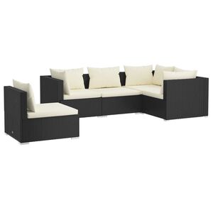 vidaXL 5 Piece Garden Lounge Set with Cushions Poly Rattan Black