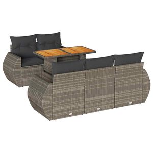 vidaXL 6 Piece Garden Sofa Set with Cushions Grey Poly Rattan