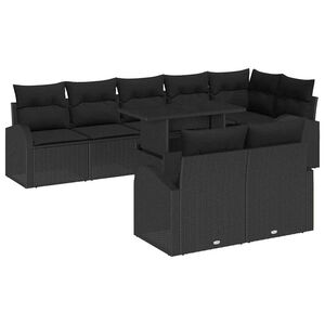 vidaXL Garden Sofa Set with Cushion 9 pcs Black Poly rattan