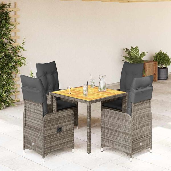 vidaXL 5 Piece Garden Bistro Set with Cushions Grey Poly Rattan