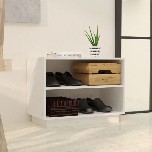 vidaXL Shoe Cabinet White 60x34x45 cm Solid Wood Pine