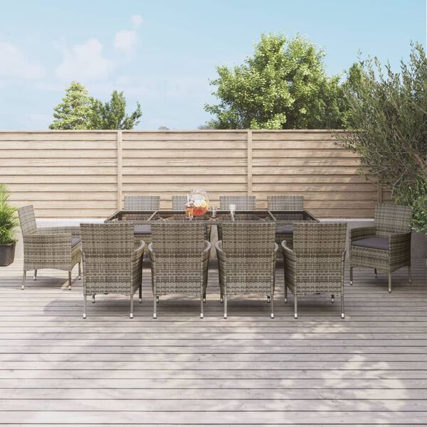 vidaXL 11 Piece Garden Dining Set with Cushions Grey Poly Rattan