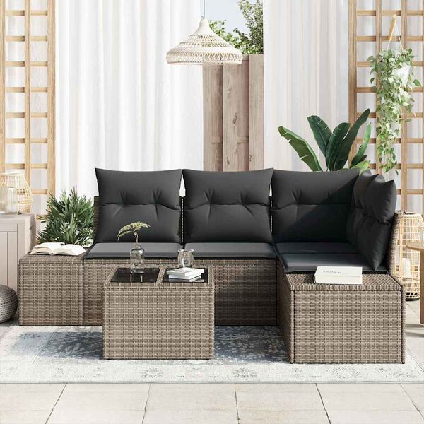 vidaXL Garden Sofa Set with Storage Light Grey Poly Rattan