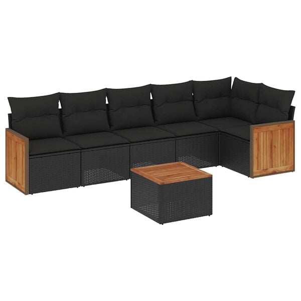 vidaXL 7 Piece Garden Sofa Set with Cushions Black Poly Rattan