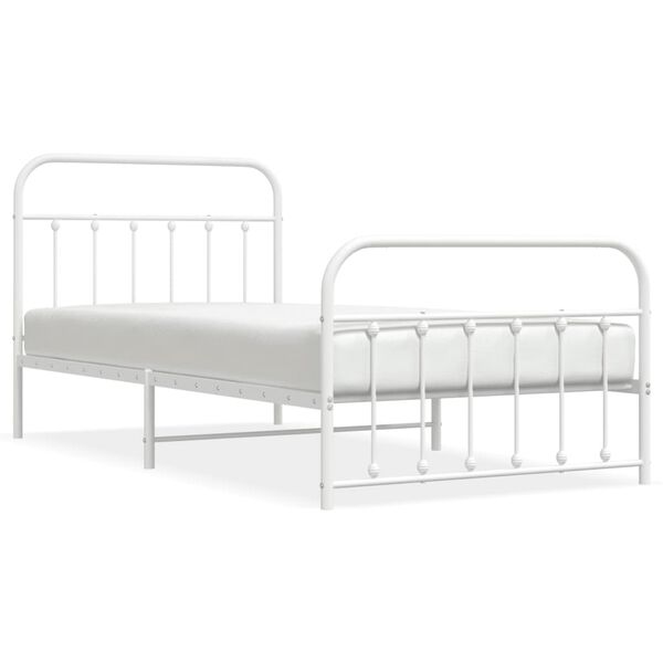 vidaXL Metal Bed Frame without Mattress with Footboard White 107x203cm