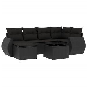 vidaXL 7 Piece Garden Sofa Set with Cushions Black Poly Rattan
