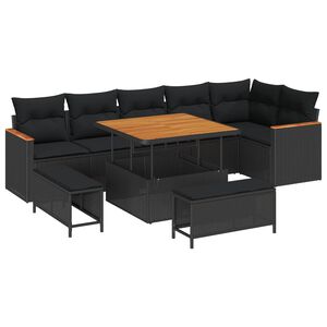 vidaXL Garden Sofa Set 9 pcs Black Poly Rattan