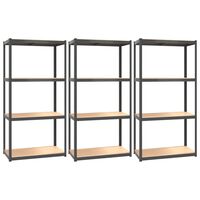 vidaXL 4-Layer Shelves 3 pcs Anthracite Steel&Engineered Wood