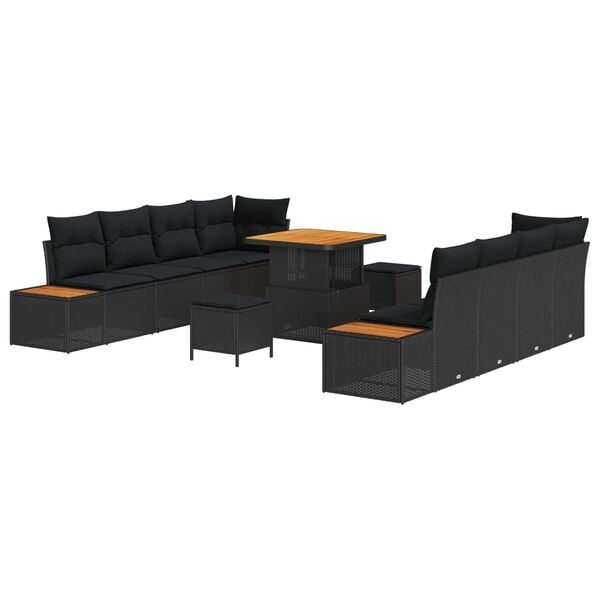 vidaXL Garden Sofa Set 11 pcs Black Poly Rattan