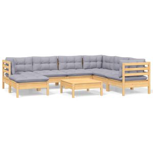 vidaXL 8 Piece Garden Lounge Set with Grey Cushions Solid Pinewood