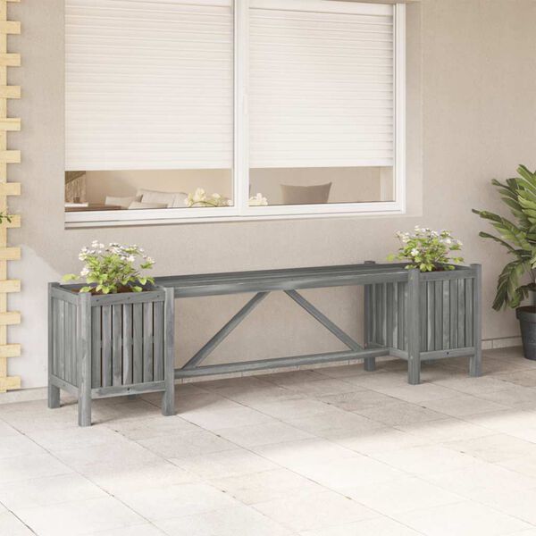 vidaXL Garden Bench with 2 Planters 150cm Solid Acacia Wood Grey