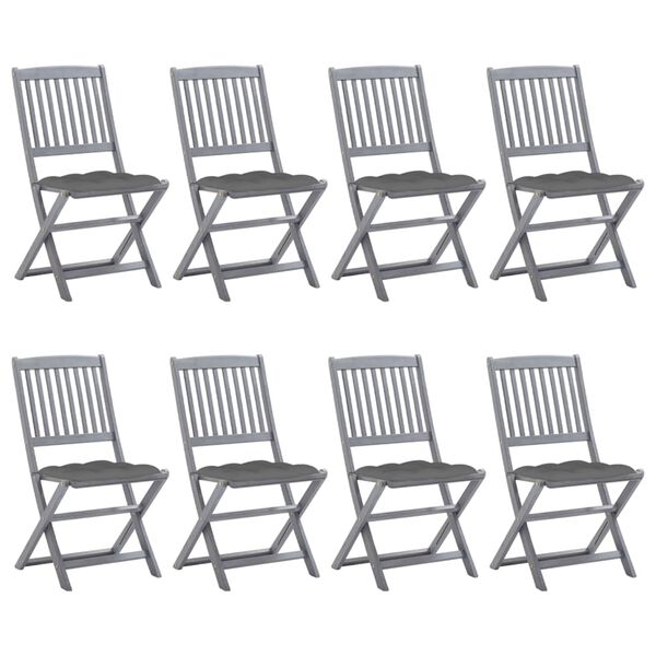 vidaXL Folding Outdoor Chairs 8 pcs with Cushions Solid Acacia Wood