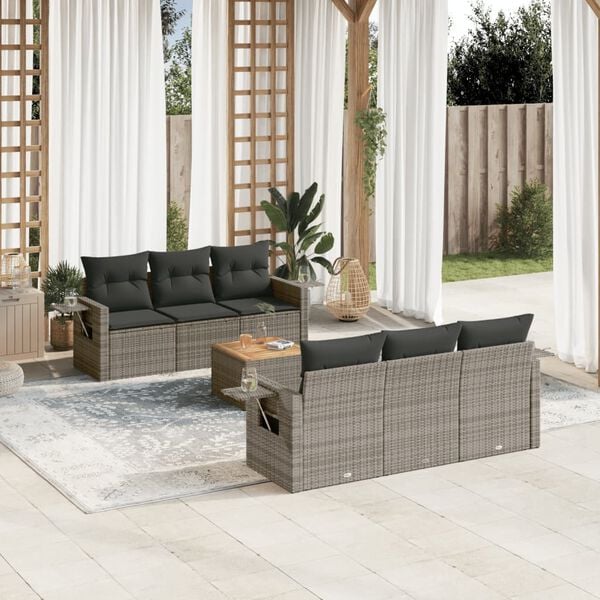 vidaXL 7 Piece Garden Sofa Set with Cushions Grey Poly Rattan