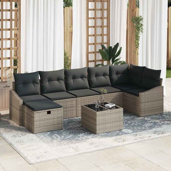 vidaXL Garden Sofa Set 8 pcs Grey 55 x 62 x 69 cm Poly rattan