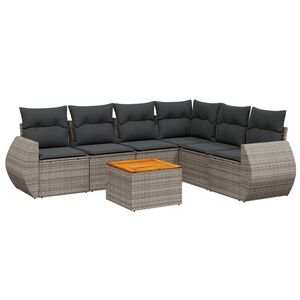 vidaXL 7 Piece Garden Sofa Set with Cushions Grey Poly Rattan