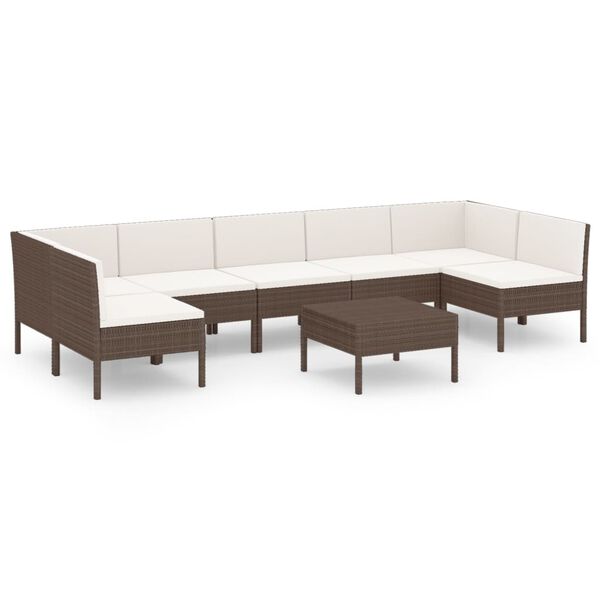 vidaXL 8 Piece Garden Lounge Set with Cushions Poly Rattan Brown