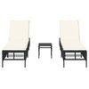 vidaXL Sun Loungers 2 pcs with Table Black Poly Rattan