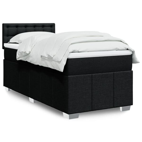 vidaXL Box Spring Bed with Mattress Black King Single Fabric